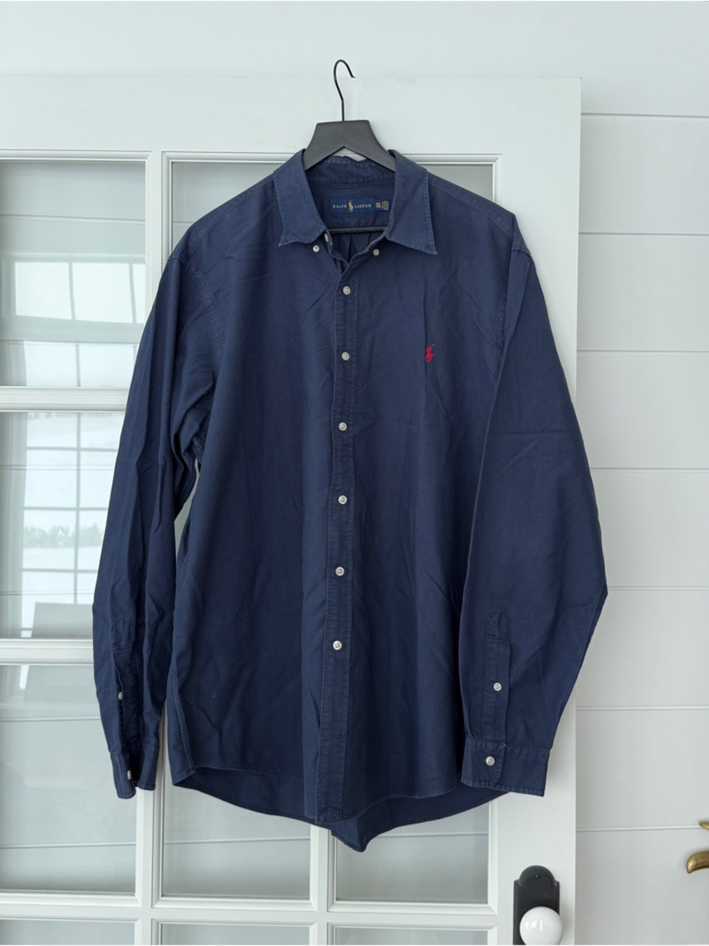Ralph Lauren Navy Button-Down Long-Sleeve Shirt with Red Pony